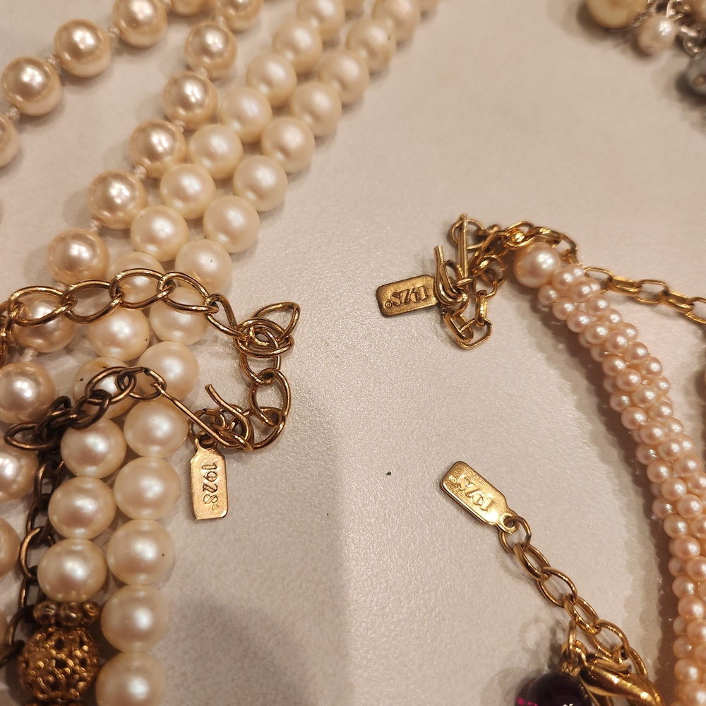 1928 Jewelry Co 6pc Gold Filigree Pearl Necklace Set Locket Rhinestone Bracelet